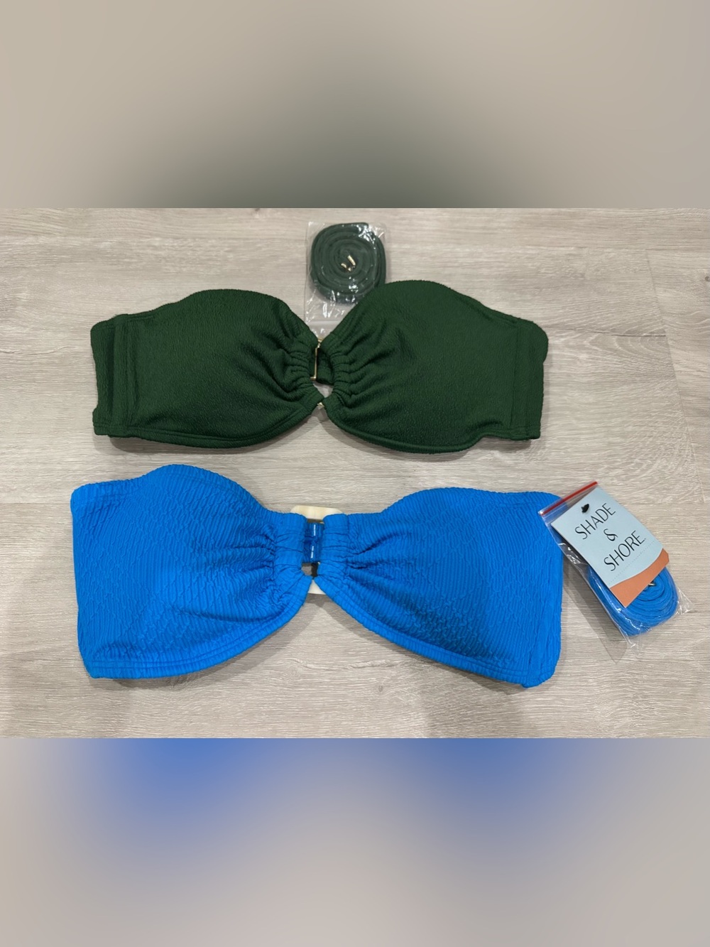 NWT! Shade & Shore Strapless Bikini Tops in Forest Green and Cobalt Blue - 2 qty